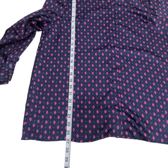 Appleseeds Womens Satin Navy & Pink Patterned Button-Down Blouse SZ 16 High Neck - Picture 5 of 13